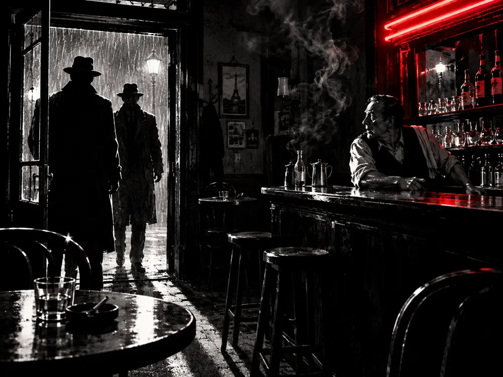 Un bistrot enfumé, la nuit
